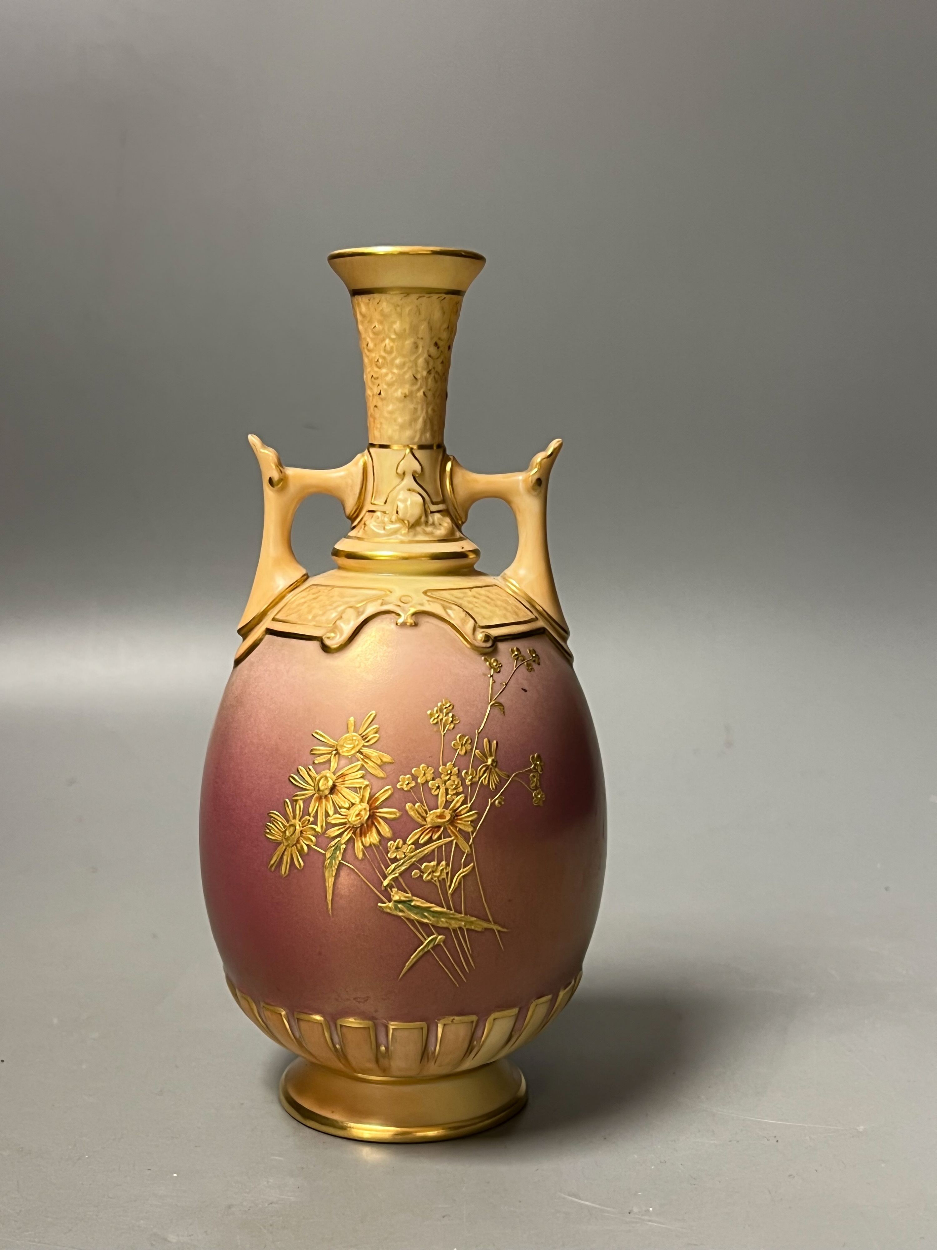 A Royal Worcester pink blush ground vase, c.1900, 18cm